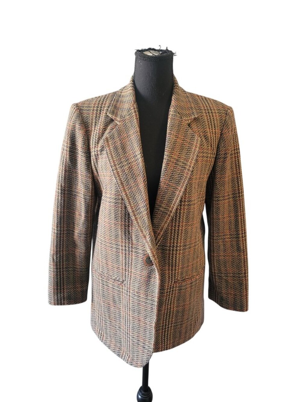 Sag Harbor wool-blend tweed blazer classic houndstooth plaid pattern Size 6 - Picture 2 of 11